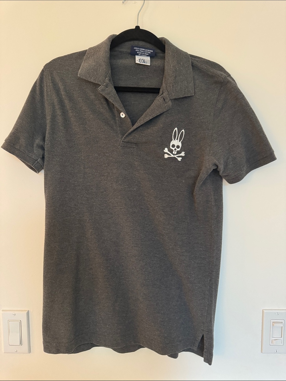 Psycho Bunny Charcoal Polo with White Bunny Skull Logo